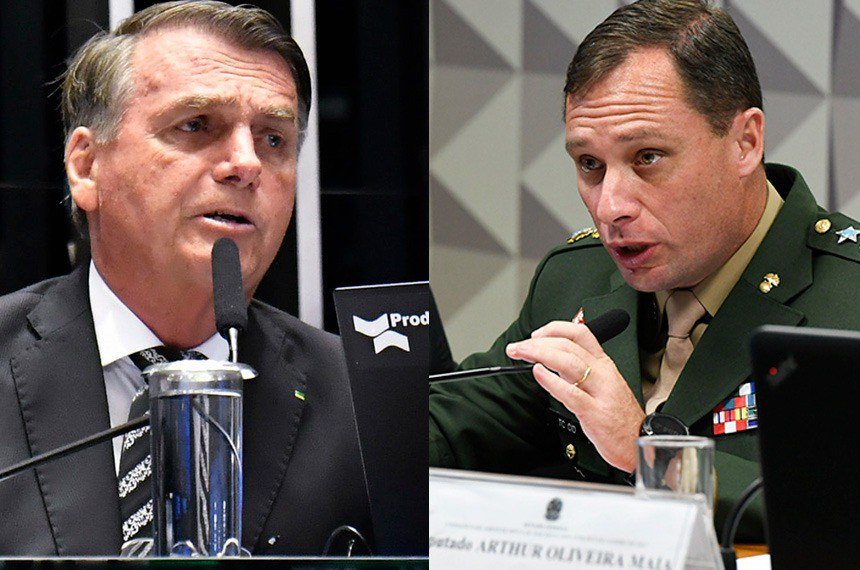 Ex-presidente Jair Bolsonaro e Mauro Cid em um tribunal, simbolizando o interrogatório conjunto sobre a trama golpista.