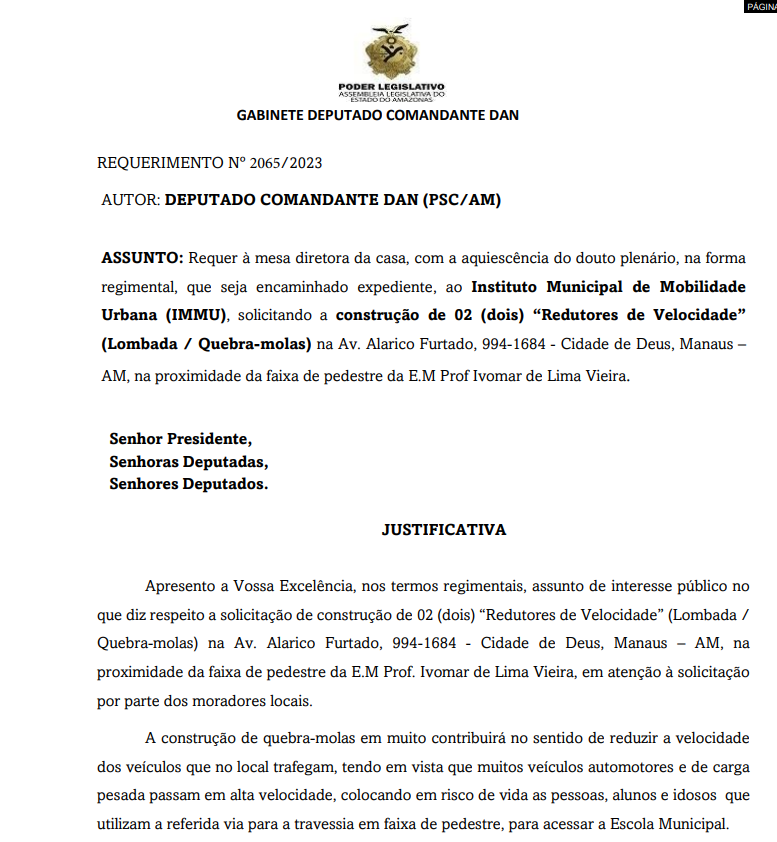 Oficio do Deputado Dan solicitando a colocação de placas de sinalização em 2023
